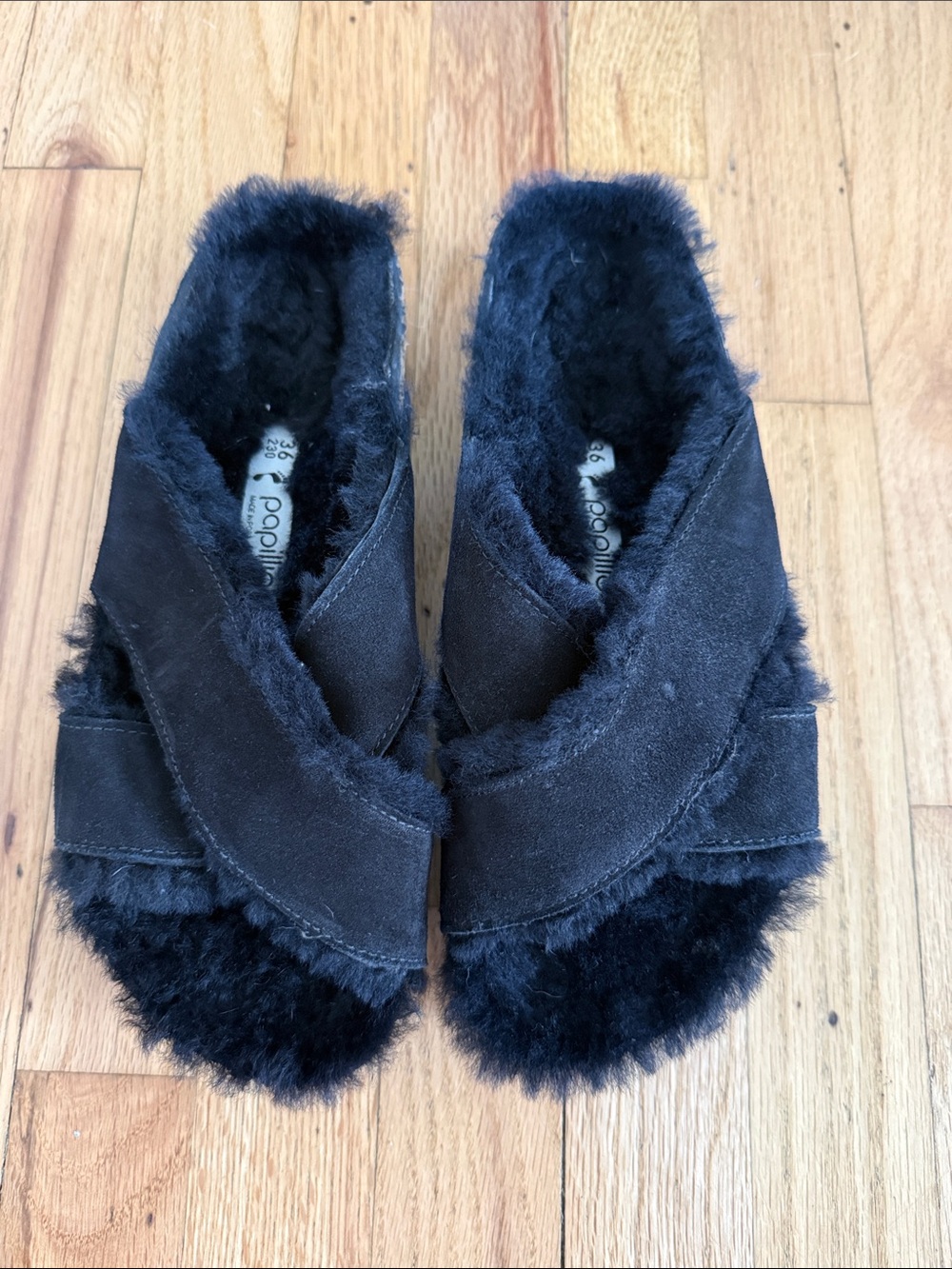 Birkenstock Papillio Daytona Black Shearling Crossover Slide - 36